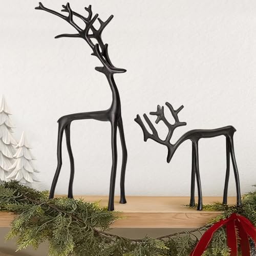 Christmas Decorations - Set of 2 Black Reindeer Statues - Modern...