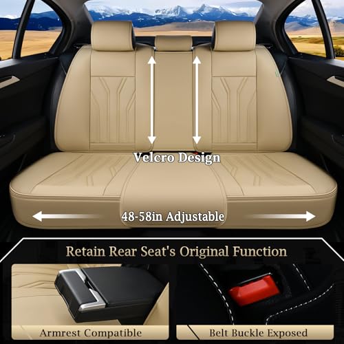 Image of FLORICH Rear Seat Covers Leather Car Seat Covers Waterproof Back Seat Cover Automotive Seat Covers Universal Seat Cushion Protector for Most Cars Trucks SUV-Beige