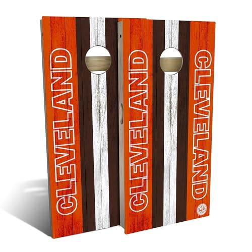 Skip's Garage Cleveland Themed #1 Cornhole Set - Backyard 2x4 (Weather Bags) - Include Carry Case