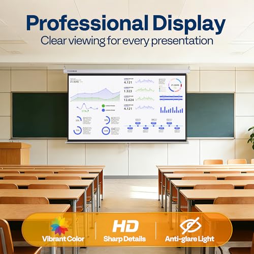 Image of VIVOHOME 80 Inch 16:9 Pull Down Projector Screen, White | Manual Retractable 4K Projection Screen for Home Theater, Roll Up ALR Movie Screen for Ceiling and Wall Mount