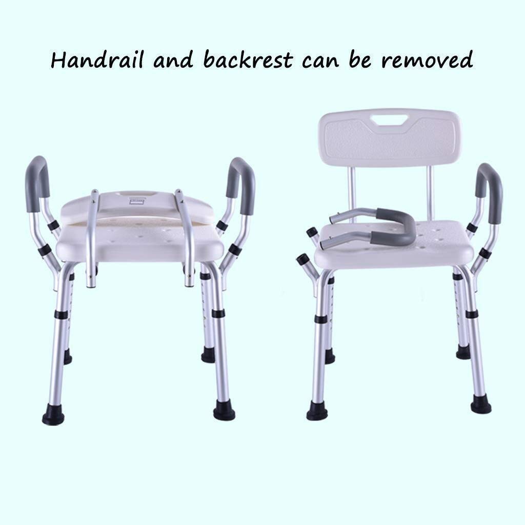 Taburete de Ducha Silla de baño Asiento de baño con apoyabrazos con Respaldo Altura Ajustable Portátil Ligero Aluminio Antideslizante Discapacitados Ancianos Mujeres Embarazadas