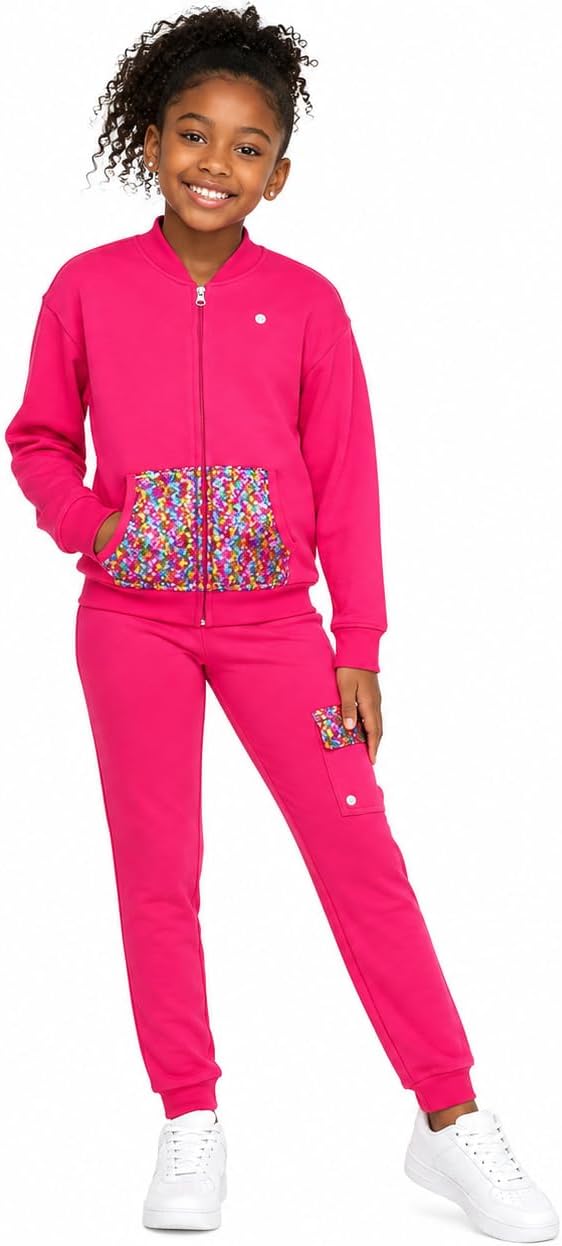 RBX Girls 2 Piece Fleece Zip Up Hoodie Sweatshirt & Sweatpants Set, 7-12