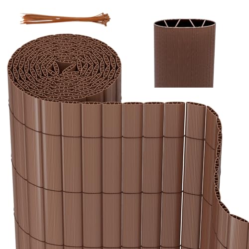 Herrselsam Recinzione frangivista in polivinilcloruro (PVC) con Fascette, Resistente alle intemperie, per Giardino, Balcone, Struttura a W Interna, lamelle rinforzate, 140 x 400 cm, Marrone