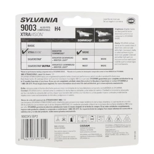 SYLVANIA 9003 XtraVision Halogen Headlight Bulbs — High/Low Beam, 2-Pack - Image 3