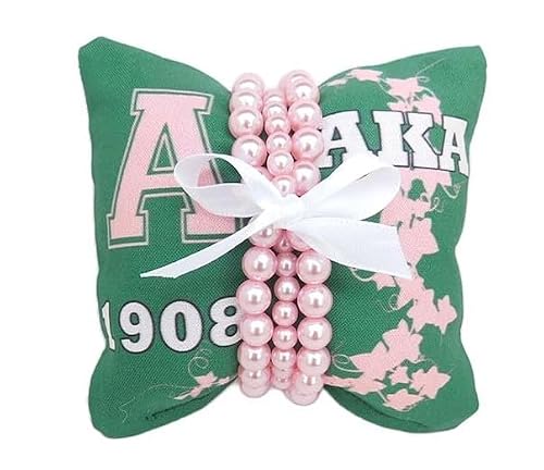 AKA Sorority Bracelets on Personalized 4in. sq Jewelry Pillow (Rhinestone w/Personalization) (Pink Pearls - 1 set)