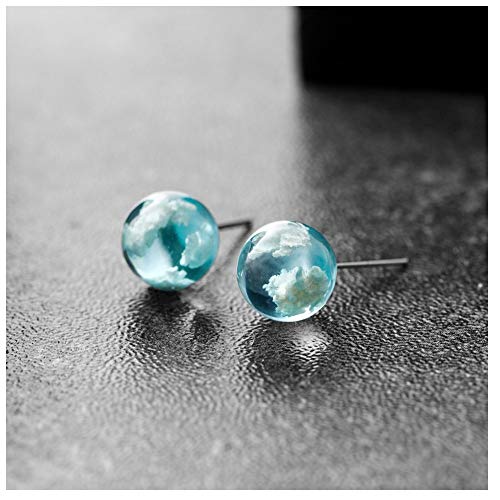 Evangelia.YM Women Pendant Earring Studs Xmas Small Gift Nature Blue Sky White Cloud Transparent Resin Crystal Beads Ladies Jewelry (Blue)