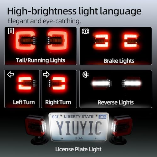 Image of Wireless Trailer Lights Magnetic, Anti-Loss Large Portable Rechargeable Cordless Trailer Lights Kits with Reflectors for Tow Truck, Boat, RV, Turn Signal Brake Running Stop, IP67 Waterproof