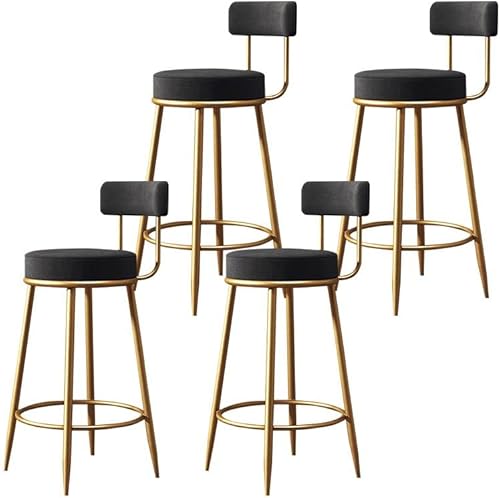 CraftThink Modern Bar Stools Counter Stool, Home Side Chair Gold Velvet Round Low Back Counter Stool with Iron Legs Dining Chairs for Bar Stool Indoor Home, Black 4 Pieces Counter Stool(30" H)