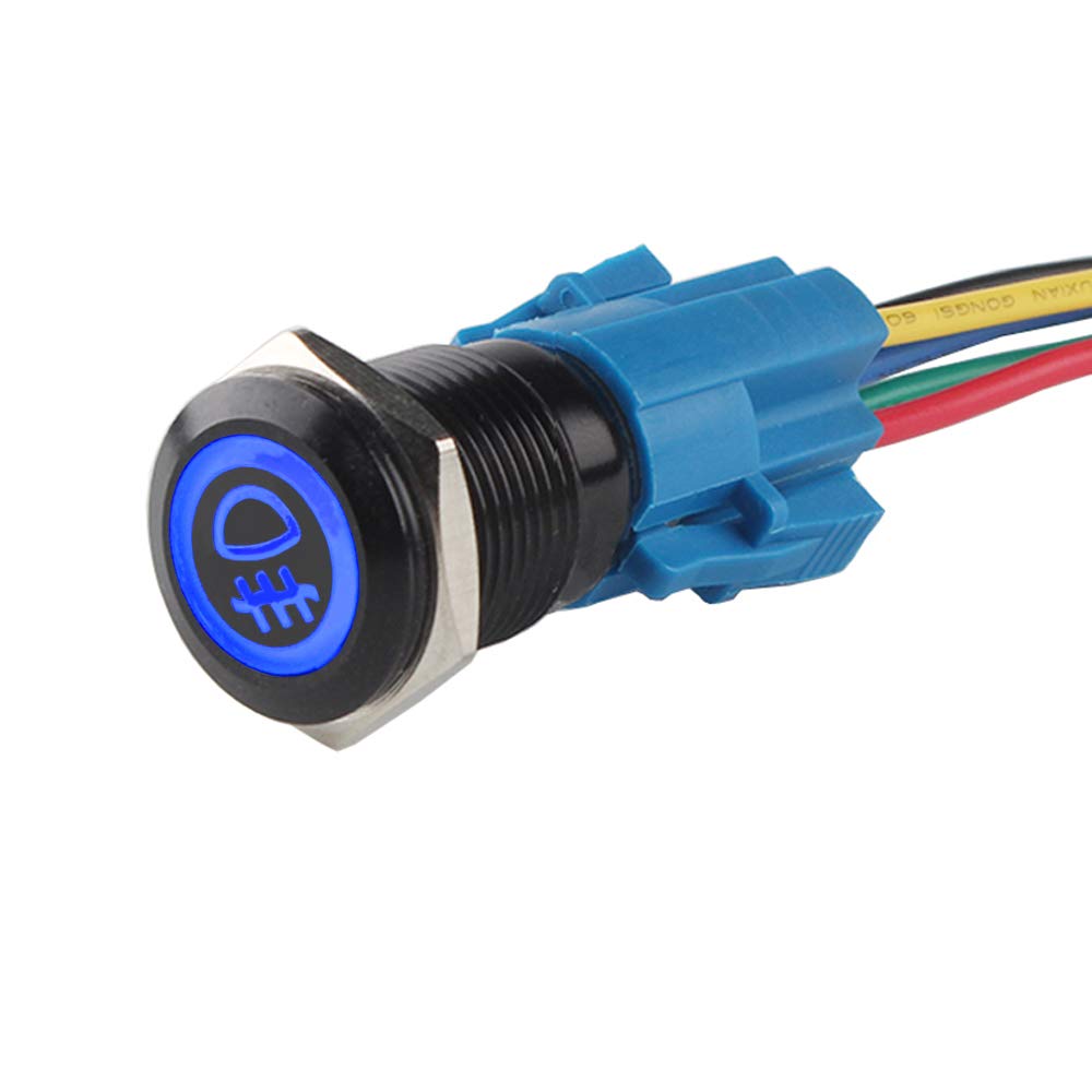 ETOPARS Czarna powłoka 12 V samochód niebieski LED światło przeciwmgielne przycisk ze stali nierdzewnej metalowy przełącznik przełączający 19 mm wtyczka gniazda