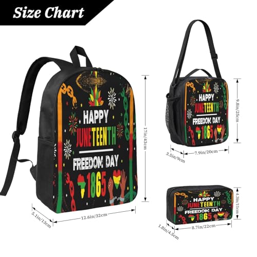 Happy Juneteenth Freedom Day 1865 Sunflower 17 Inch Backpack Sets Lunch Bag Lightweight Daypack for Men Women 3Pcs2