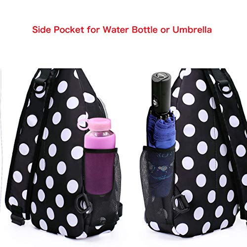 MOSISO Sling Backpack,Travel Hiking Daypack White Dot Rope Crossbody Chest Bag, Black - Image 7