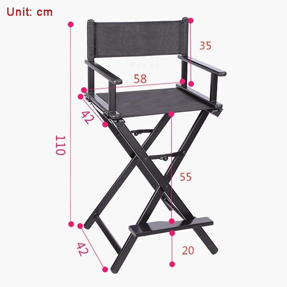 Director Chair Make-up Artist Chair,Folding Director Chair,Aluminium Portable Chair,Foldable Make-up Artist Chair,Suitable for Dressing Room,Beauty Salon,Studio (Color : Black)
