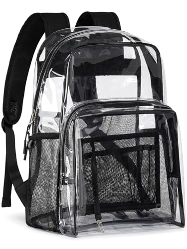 Image of Clear Backpack for School, 19 inch Large Heavy Duty-TPU See Through Bookbag for Boys Girls and Adult, Transparent Backpack With Multi-Pockets for College Work Gym Sport, Black