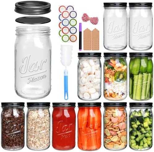QAPPDA Wide Mouth Mason Jars 32 oz 12 Pack, Canning Jar Large Gla...