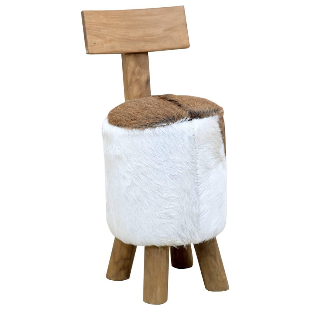 vidaXL Sgabello in Pelle di Capra e Legno Massello di Teak