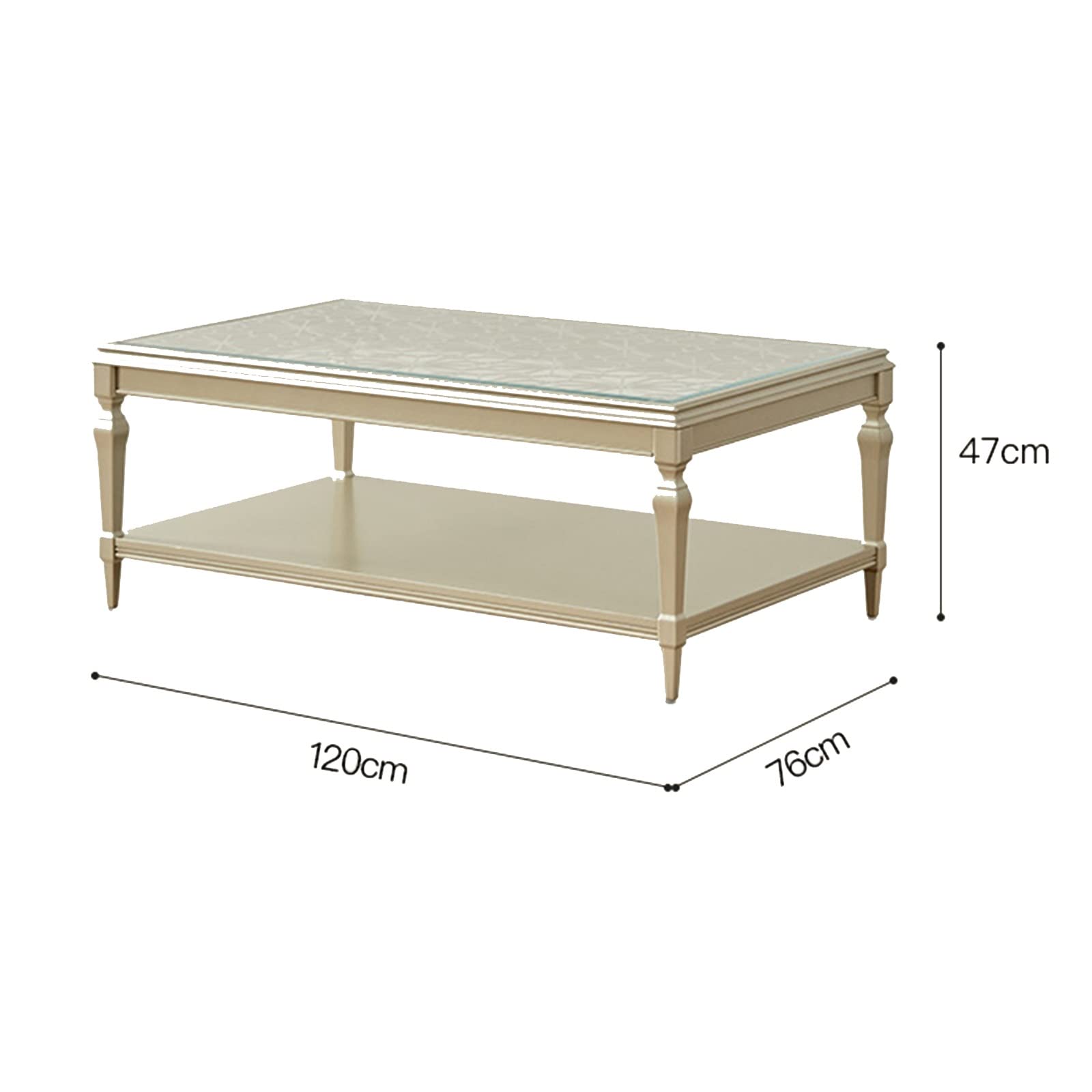 Mesa de centro moderna y sencilla mesa de centro con tallado hueco y parte superior de cristal, sofá rectangular de lujo de 47.2 pulgadas con estante abierto para sala de estar