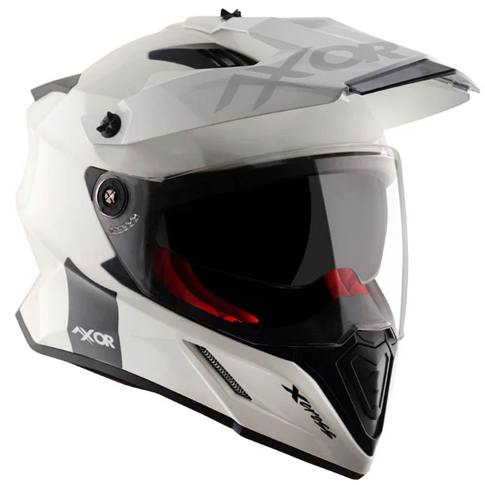 AXOR X-Cross Dual Designed Solid Blanco - Casco de Moto Trail Adventure, Off Road con Visor Solar Homologado ECE 22.06