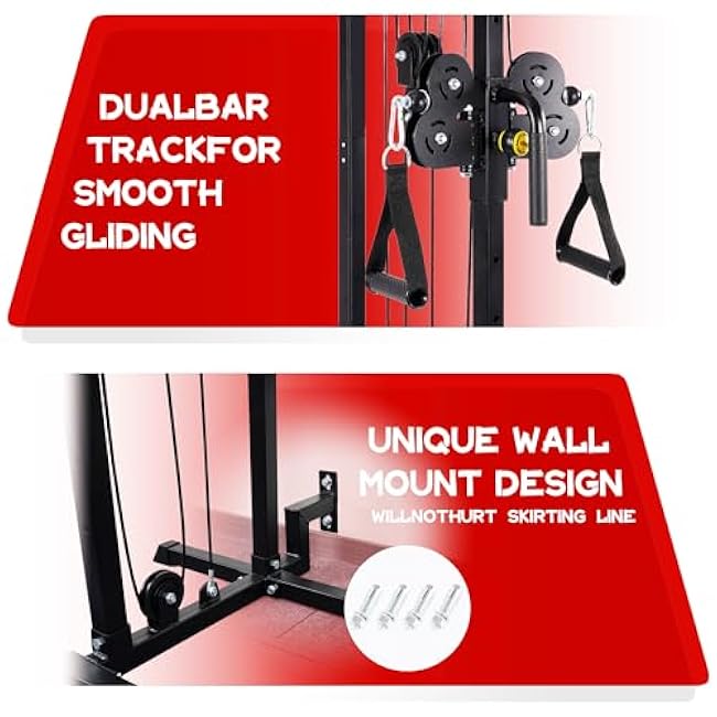 Wall Mount Cable Station with Adjustable Dual Pulley System Pull Down Fitness Station