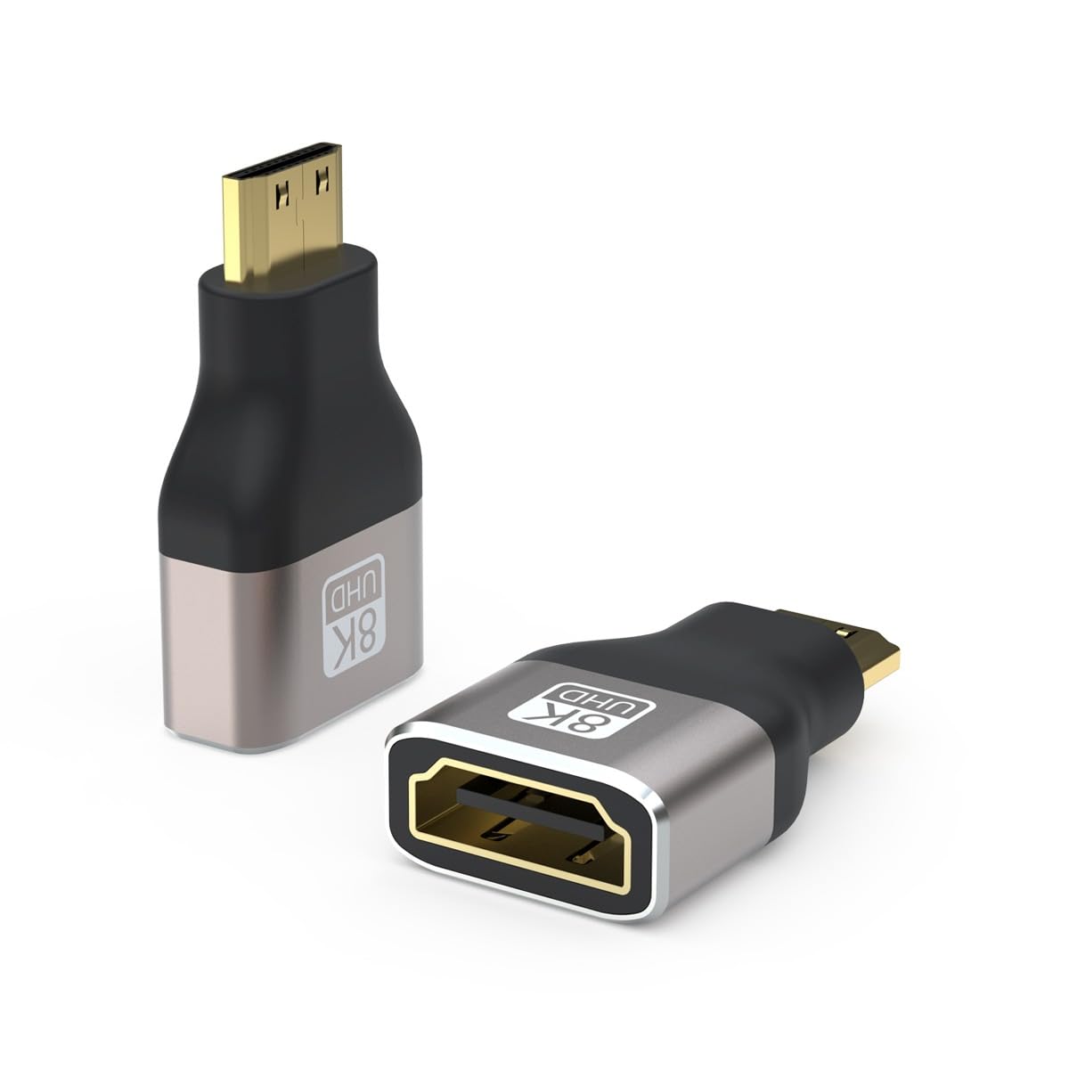 PremiumCord Adapter 8K HDMI A gniazdo na mini HDMI wtyczka F/M, UHD 8K 3840p 60Hz, 4K 2160p 120Hz, Full HD 1080p, aluminiowa obudowa, pozłacane złącza, kolor szary Space