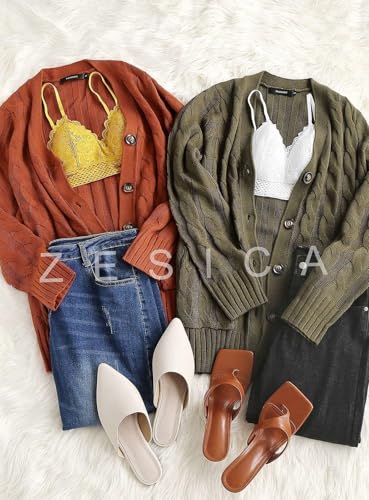 ZESICA Women's Cardigan Sweaters 2025 Fall Button Down Open Front Cable Knit Casual Trendy Winter Clothing Outerwear4