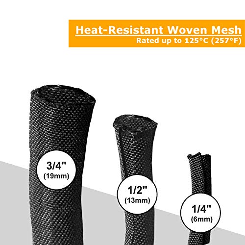 MGI SpeedWare Woven Mesh Split-Sleeve Wire Loom for High-Temperature Automotive Harness and Home Cable Management - 25 feet (3/4")