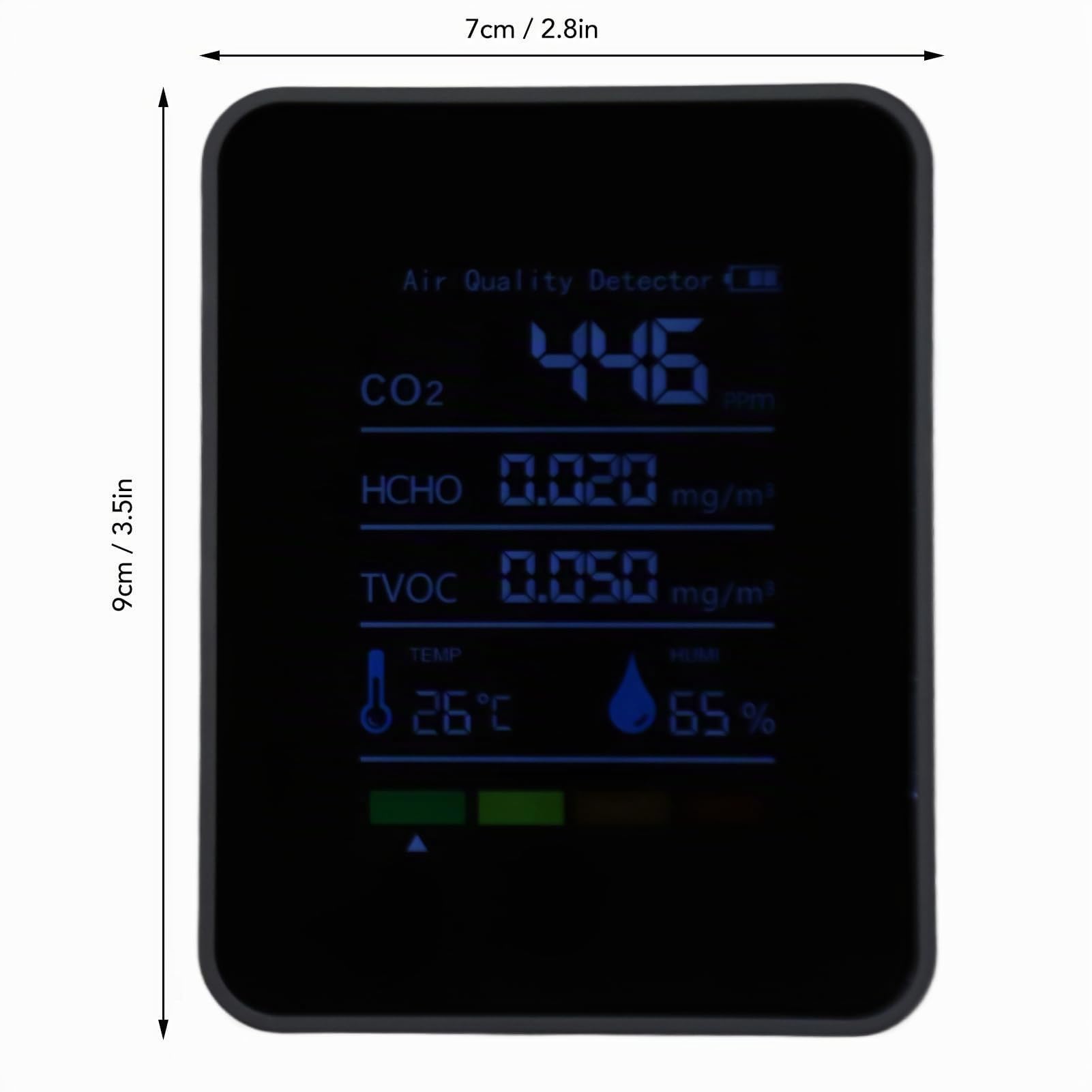 Détecteur de CO2 Portable 5 en 1, Moniteur de qualité de L'air avec Mise à Jour en Temps Réel, Détection Précise, Grande Batterie, ABS Résistant aux Rayures pour Dioxyde de