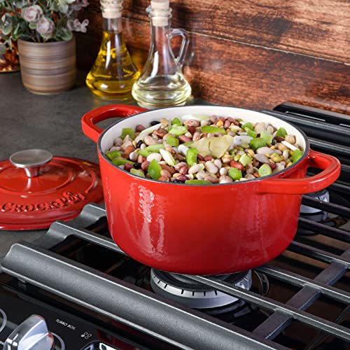 Image of Crock-Pot Artisan 3-Quart Round Enameled Cast Iron Dutch Oven - Gradient Red, Durable Heavy-Duty Cookware for Slow Cooking, Roasting, Baking with Lid (Pack of 2)