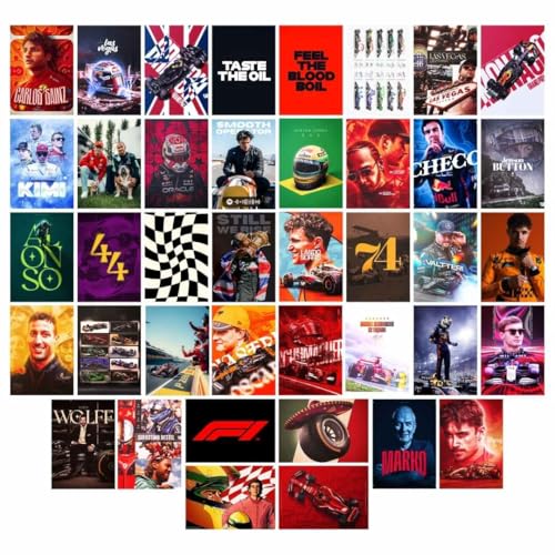 Image of auraposter Paper Formula 1 Mini Poster Set of 40 | F1 | Lewis Hamilton, Max Verstappen, Lando Norris, Carlos Sainz, Charles Leclerc | Double Tape Included