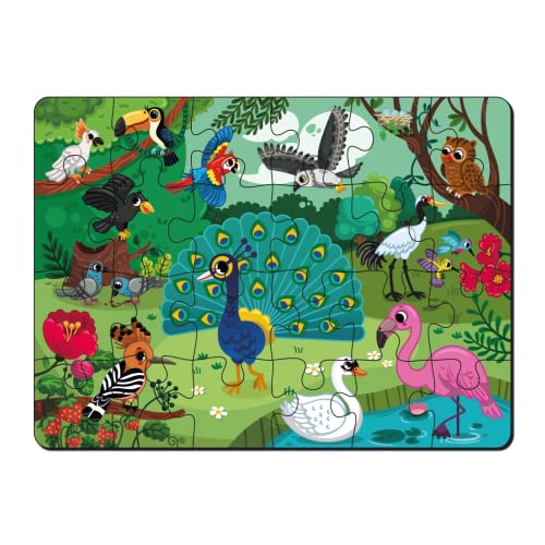 Image of Mini Leaves 24 Piece Jungle Birds Wooden Jigsaw Floor Puzzle for Kids 3+ Years - Educational Toy, Gift - Safe & Durable Pre-School Toy