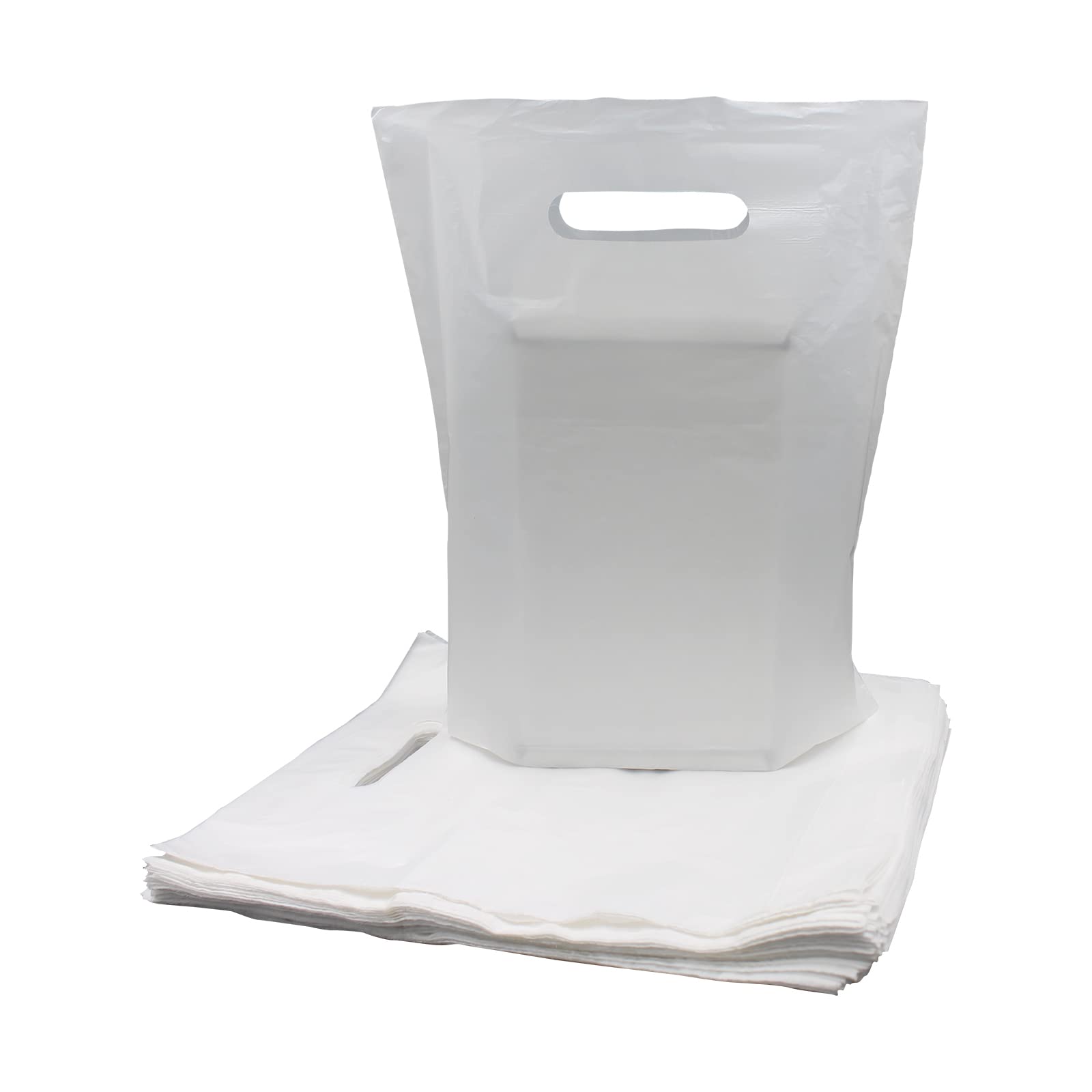 Sunrise Packaging [Pack of 100] White Patch Handle Carrier Bags 10" x 12" x 4" - HEAVY DUTY - Durable and Reusable -Medium Carry Bags Retail, Boutiques, Clothes, Jewellery, Gifts and Shopping