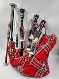 Scottish Bagpipe Set Folk Culture Heritage Musical Instruments Rosewood Natural Finish Royal Stewart Tartan Bag Cover Includes Free Tutor book Cane Drones