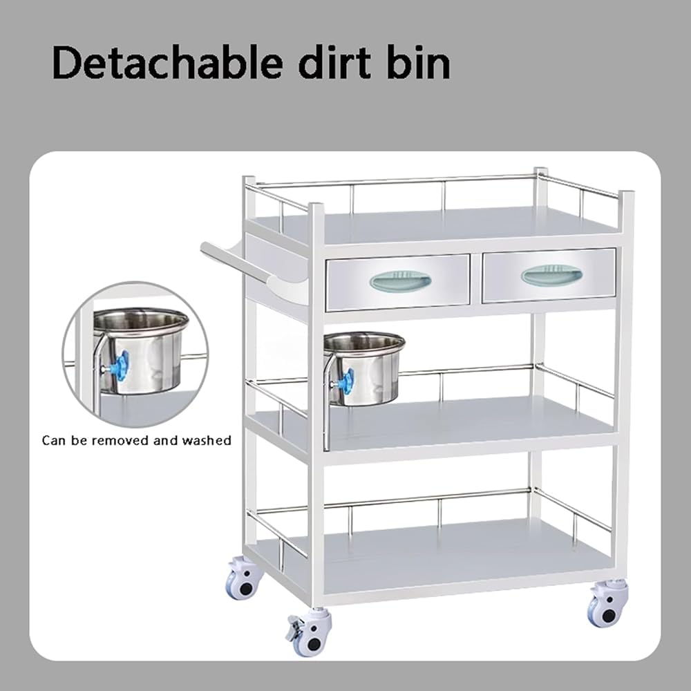 Carro médico de acero inoxidable resistente, capacidad de carga de 150 kg, carrito utilitario de 3 estantes para laboratorio clínico hospitalario