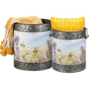 Primitives by Kathy Watercolor Lavender Flowers & Bumblebees Decorative Bucket Set Primitives by Kathy Watercolor Lavender Flowers Bumblebees Decorative Bucket Set