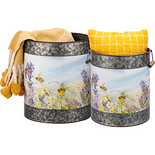 Primitives-by-Kathy-Watercolor-Lavender-Flowers-Bumblebees-Decorative-Bucket-Set Primitives by Kathy Watercolor Lavender Flowers Bumblebees Decorative Bucket Set
