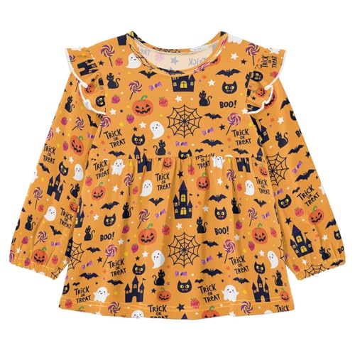 Castle Cat Specter Pumpkin Girls Shirts Cotton Long Sleeve Ruffle Toddler Tee Tops