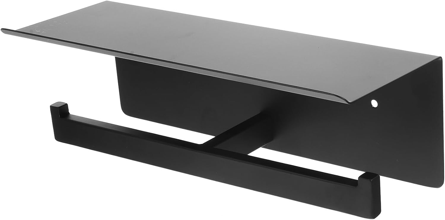 VILLCASE Stainless Steel Punch-Free Toilet Paper Holder Wall Mount Double Roll Paper Towel Rack Bathroom Sundries Organizer Black