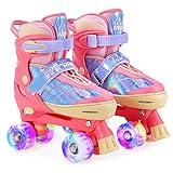 RunRRIn Roller Skates for Kids Girls, 4 Size Adjustable Quad Skate with Light Up Wheels for Children Indoor and Outdoor (Pink S)