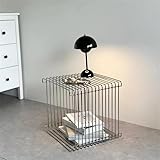 KHOXRMW Square Geometry Retro Side Table Prime-Stainless Steel Linear Metal End Table, Iron Multi-Purpose Desktop Shelf (Silver)