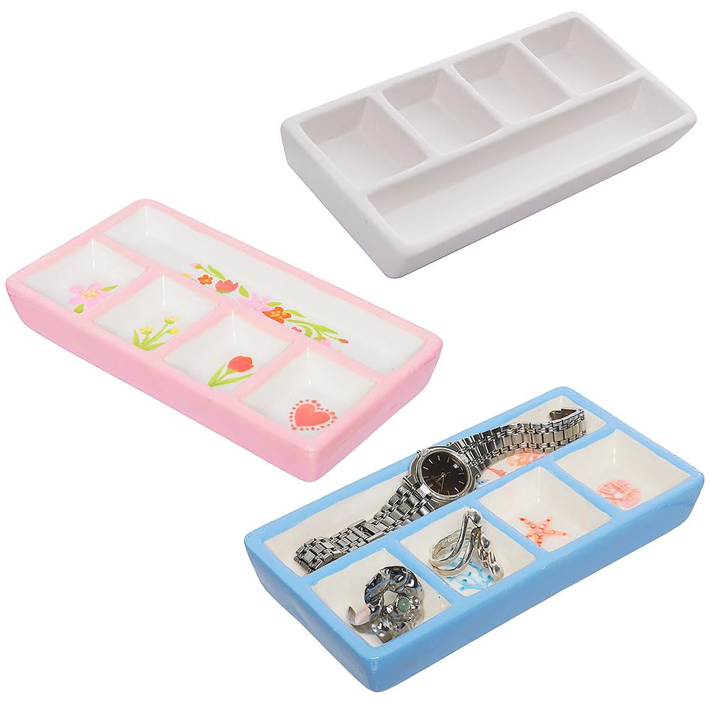 Baker Ross VC107 Ceramic Trinket Trays - Pack of 3, Paint-Your-Own Jewellery Dishes