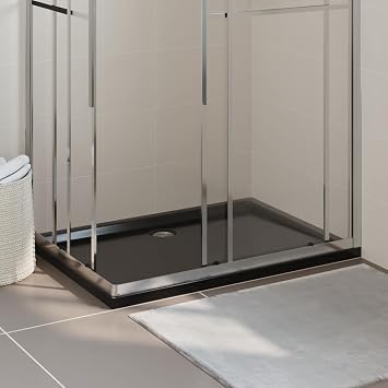 Rectangular ABS Shower Base Tray Black 31.5"x43.3" High Gloss Fiberglass Reinforced 4 Set with Low Threshold and A-Level Slip Resistance for Easy Installation and Durable