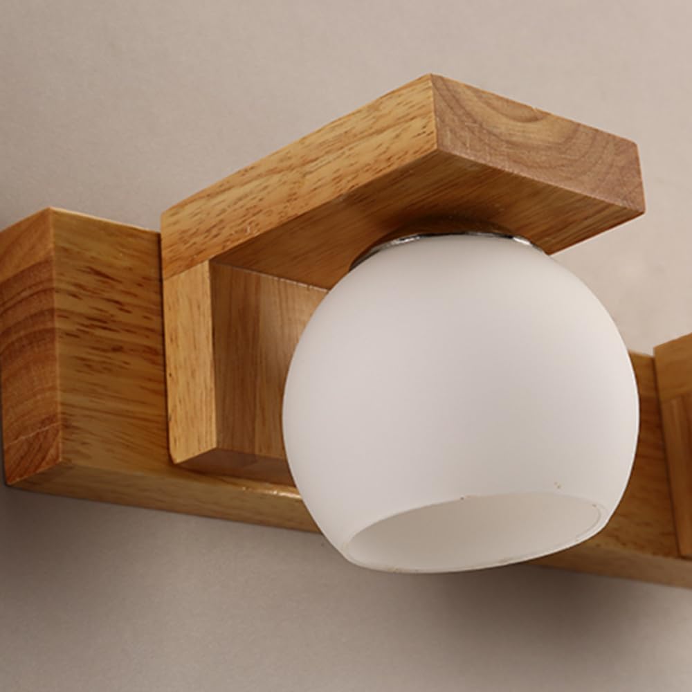 XINYASEE Aplique de pared de baño de madera LED Espejo de baño moderno Faro G9 con pantalla de cristal Iluminación de maquillaje de madera impermeable Luz de noche cálida (Doble extremo)