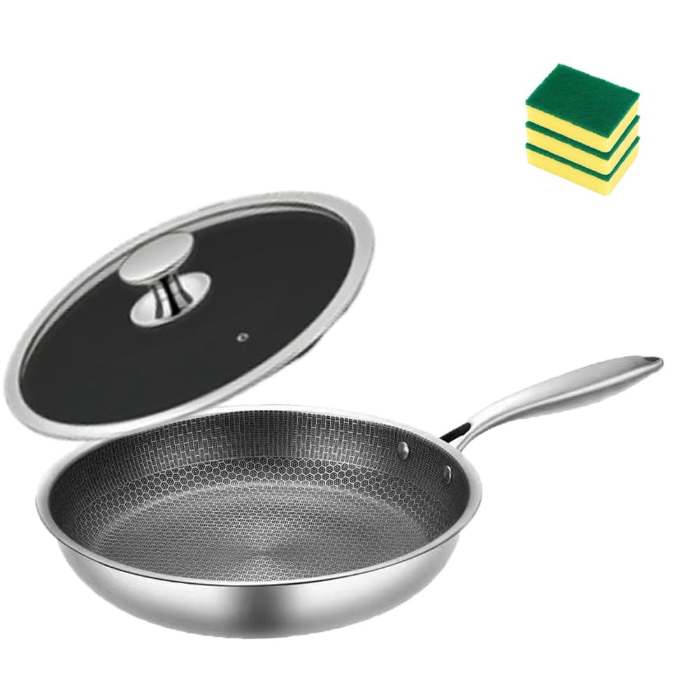 Novara PureClad Hybrid Pan, Non-Stick & Stainless Steel Frying Panfrying with Lid, Scratch-Resistant, Induction Oven Dishwasher Safe, Metal Utensil Friendly (28cm)