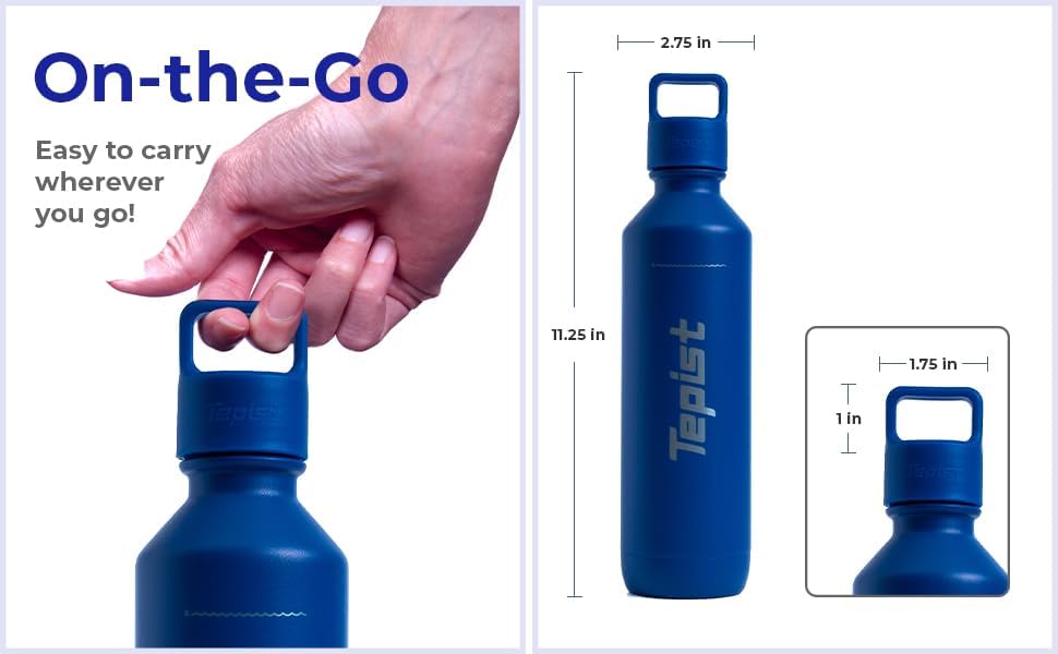 TwentyO 20oz Stainless Steel Bottle Compatible with Sodastream Machines | Powder Coated Blue | Vacuum Sealed | Double Walled | Leak-Proof | Easy to Carry | Reusable Bottle - Image 5