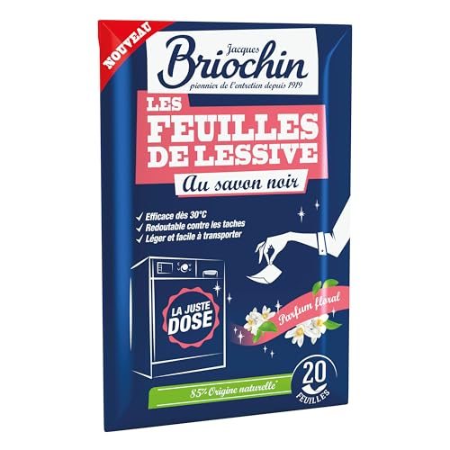 JACQUES BRIOCHIN – 20 Feuilles de Lessive Redoutables dès 30°C – Lavage Impeccable dès la 1re Utilisation – Savon Noir – Tous Textiles – Sans...
