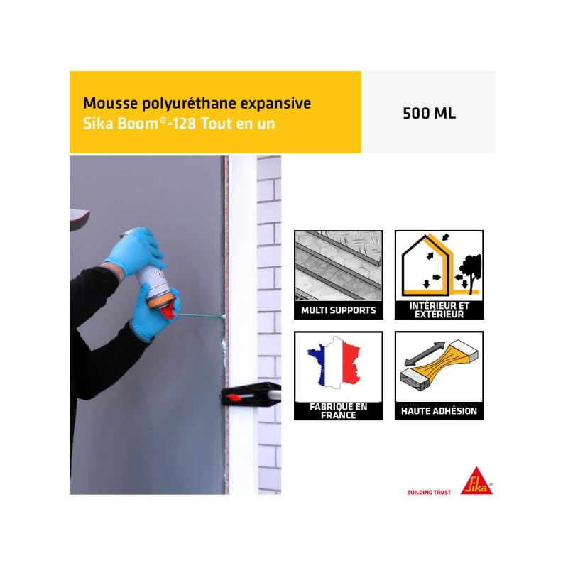 Sika Boom 128 - Espuma de poliuretano expansiva (12 x 500 ml) | Calafateo - Aislamiento - Caler - Int/Ext - Uso todos los sentidos - Reutilizable - Multisoportes - Expansión 27L