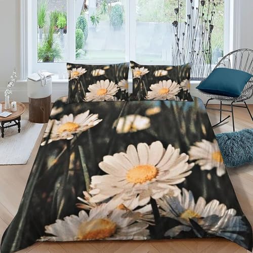 Imprimé 3D fleurs blanches housse de couette king 220x240cm en microfibre douce texturée