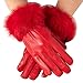 Alpine Swiss Women's Leather Dressy Gloves Rabbit Fur Trim Thermal Lined RED L