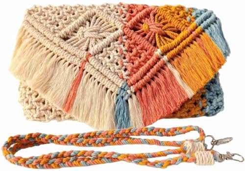 Women's PRIMAH Unique Macrame Sling Bag with Colorful Woven Patterns, Fringe Detailing, and Braided Shoulder Strap Perfect Boho Accessory for Free-Spirited Style, Multicolour
