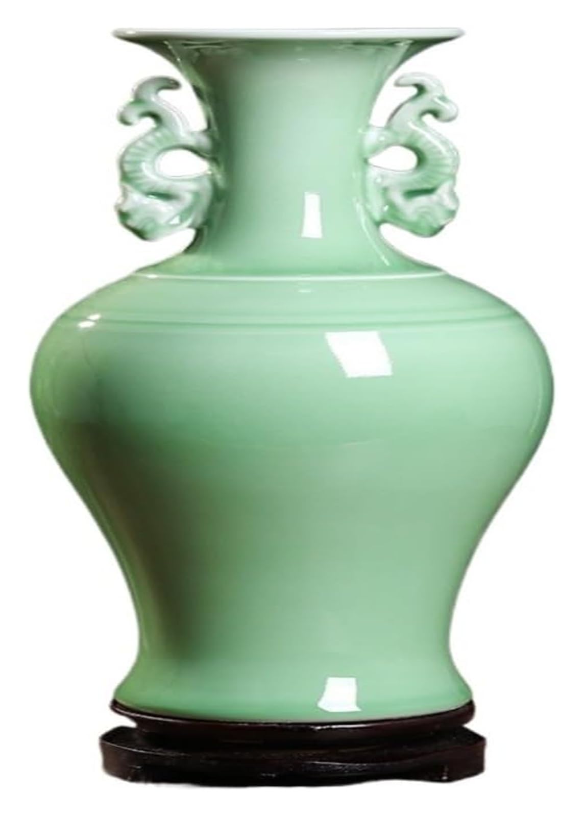 Bzgpmfud Green Vase Desktop Flower Glass Ceramic Celadon Binaural Guanyin Ceramic Home Living Room Office Color Glaze Vase(B)-B(Grey Wolf)