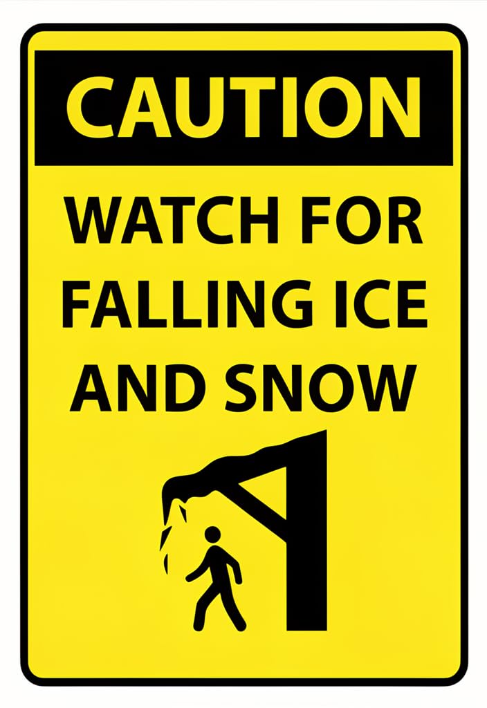peiyeety Caution Watch for Falling Ice and Snow Tin Sign 12x8 Inch, Yellow/Black Safety Warning Metal Wall Decor Plaque for Winter Hazard Awareness, Garage Shop Workplace Home Decor Gift